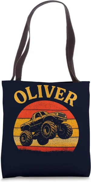 Monster Truck Oliver Personalized Custom Name Retro OLIVER Tote Bag