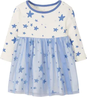 Moon and Back Baby Girls' Long Sleeve Star Print Tulle Dress