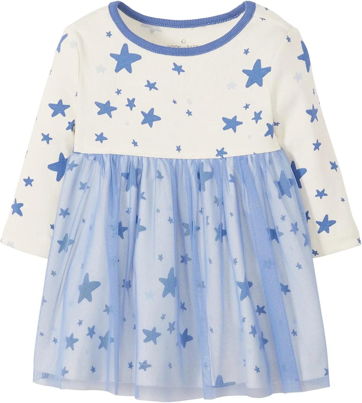 Moon and Back Baby Girls' Long Sleeve Star Print Tulle Dress