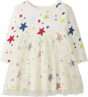 Moon and Back Baby Girls' Long Sleeve Star Print Tulle Dress