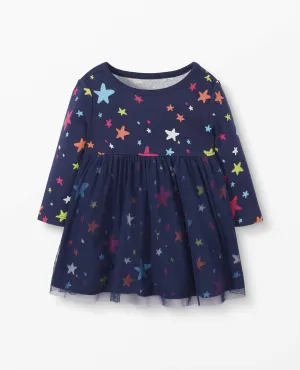 Moon and Back Baby Girls' Long Sleeve Star Print Tulle Dress