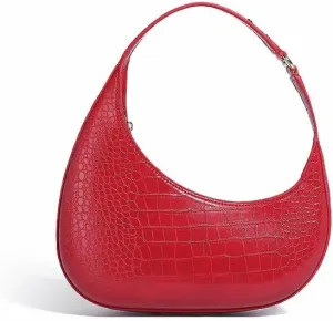 Moon Bags For Women, Faux Crocodile Pattern Leather Crescent Bag, Small Trendy Shoulder Bag Women's Fashion Handbag