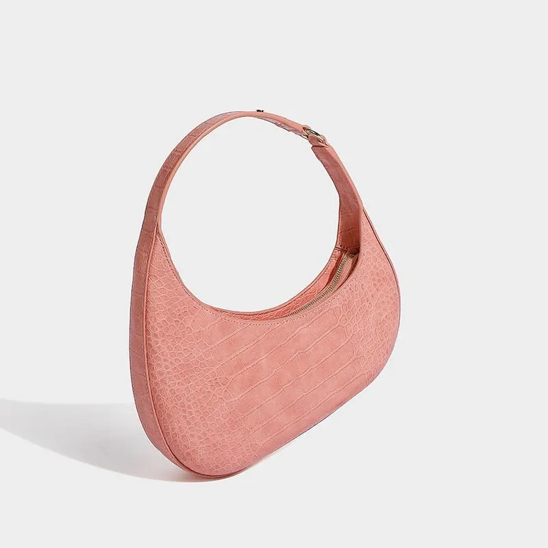 Moon Bags For Women, Faux Crocodile Pattern Leather Crescent Bag, Small Trendy Shoulder Bag Women's Fashion Handbag