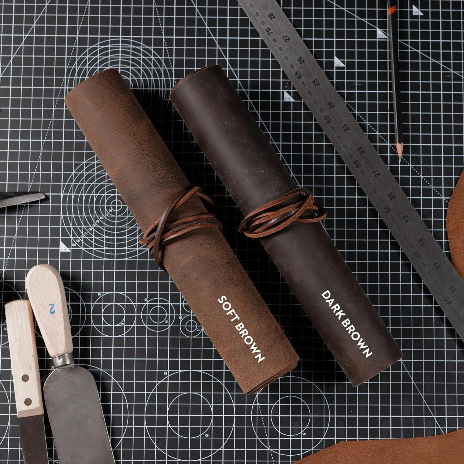 Moonster Genuine Leather Sheets for Crafts, Tooling Leather Sheet 12"x24" – Full Grain Buffalo Leather Fabric, Leather Crafting Kit, Veg Tan Leather for Leather Craft with 36" Cord – Soft Brown