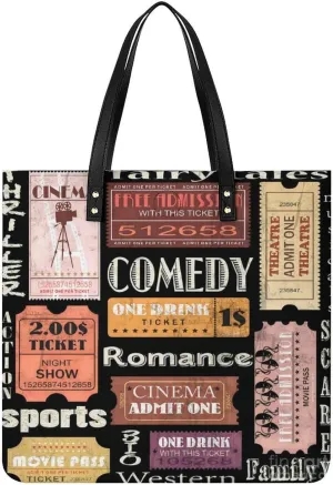 Movie Theater Cinema Admit One Ticket Women Tote Bags Top Handle Satchel Handbags PU Faux Leather Tassel Shoulder Purse