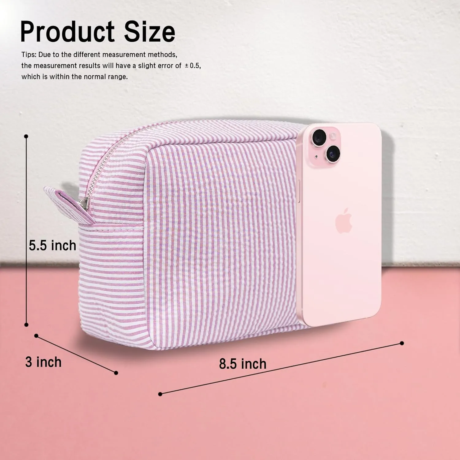 MT WORLD Personalized Seersucker Toiletry Bag Monogrammed Cosmetic Bag Cotton Seersucker Pouch Large Capacity Women Travel Toiletry Case for Travel Wedding Bridesmaid Graduation Gifts (Pink)