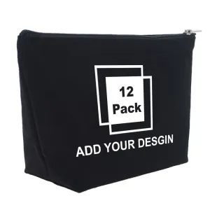 Muka 12 Pack Personalized Cotton Makeup Bags with Logo Text 9-1/2 x 5-1/2 x 3 Inches-Black