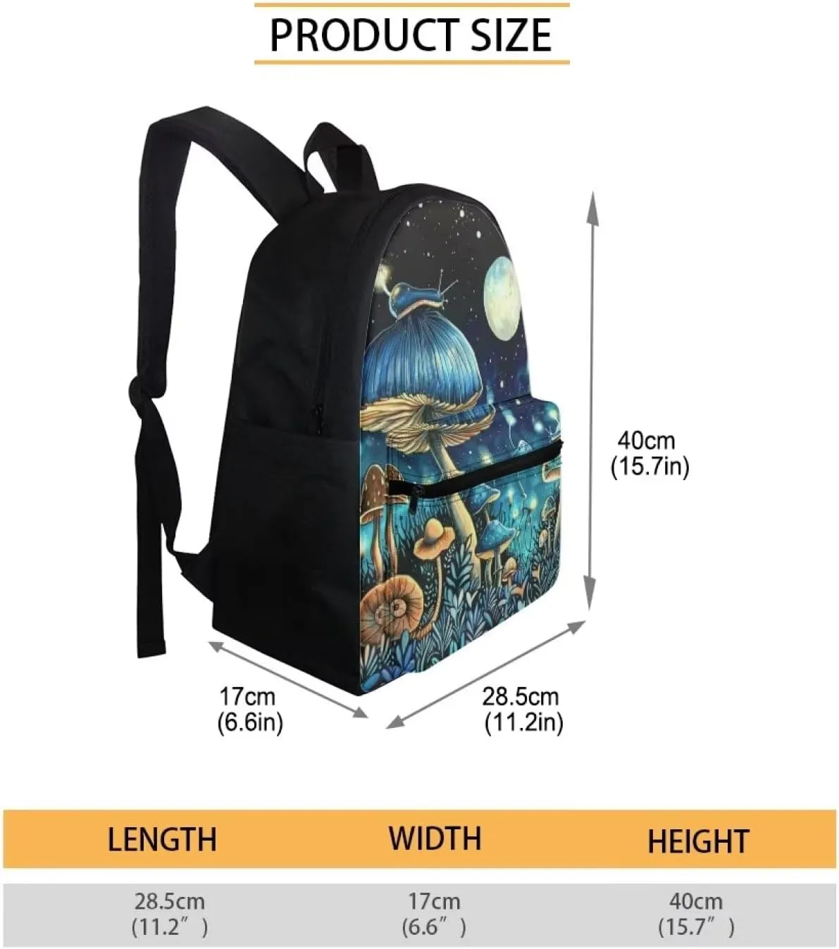 Mushroom Backpack and Lunch Box Set Boys Age 10-15 Years Old Moon Print Messenger Bag for School Retain Freshness Food Bag for Junior Middle School Middle School
