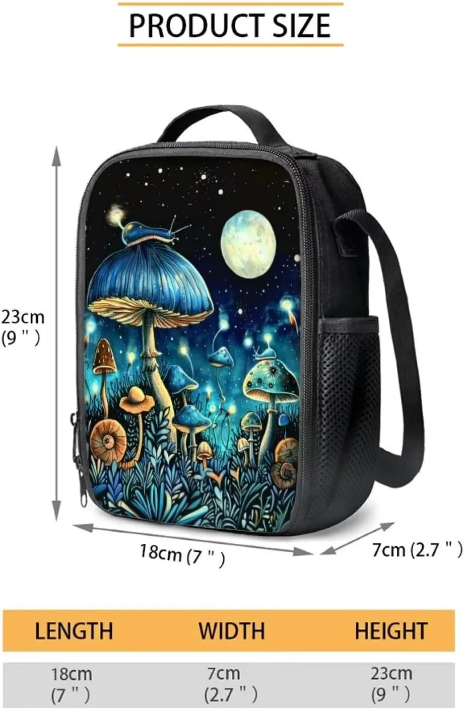 Mushroom Backpack and Lunch Box Set Boys Age 10-15 Years Old Moon Print Messenger Bag for School Retain Freshness Food Bag for Junior Middle School Middle School
