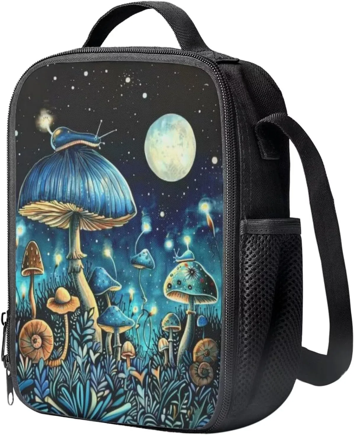 Mushroom Backpack and Lunch Box Set Boys Age 10-15 Years Old Moon Print Messenger Bag for School Retain Freshness Food Bag for Junior Middle School Middle School