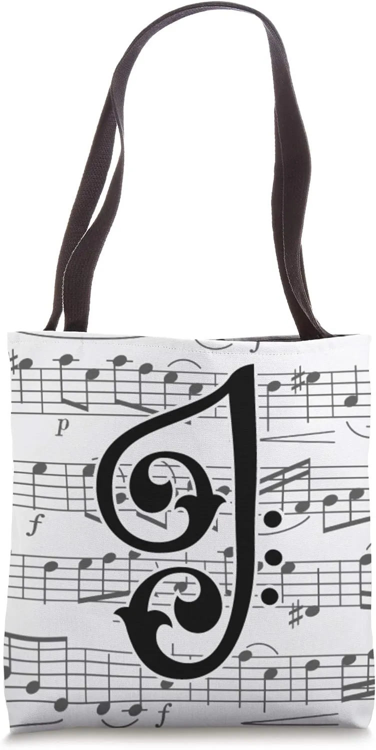 Music Monogram Initial of Capital Letter J Tote Bag