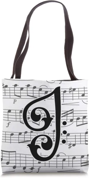 Music Monogram Initial of Capital Letter J Tote Bag