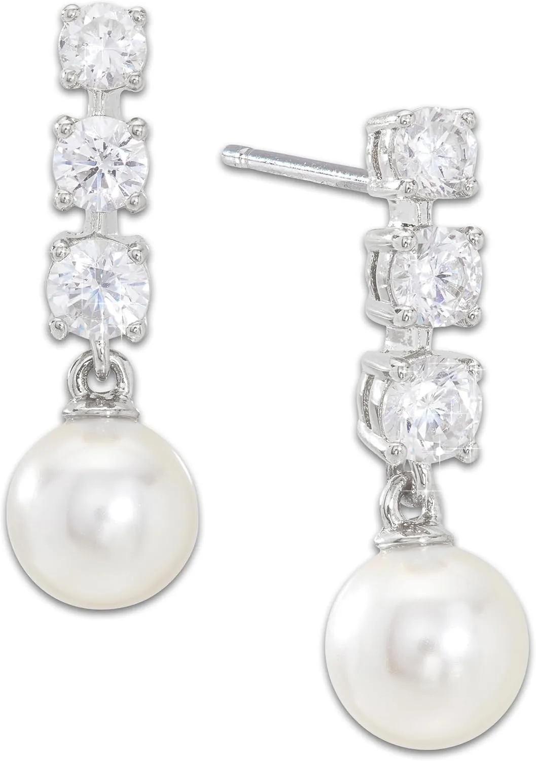 Nadri Pearl Earrings - Plated Earrings for Women, Pearl Dangle Earring