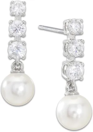 Nadri Pearl Earrings - Plated Earrings for Women, Pearl Dangle Earring