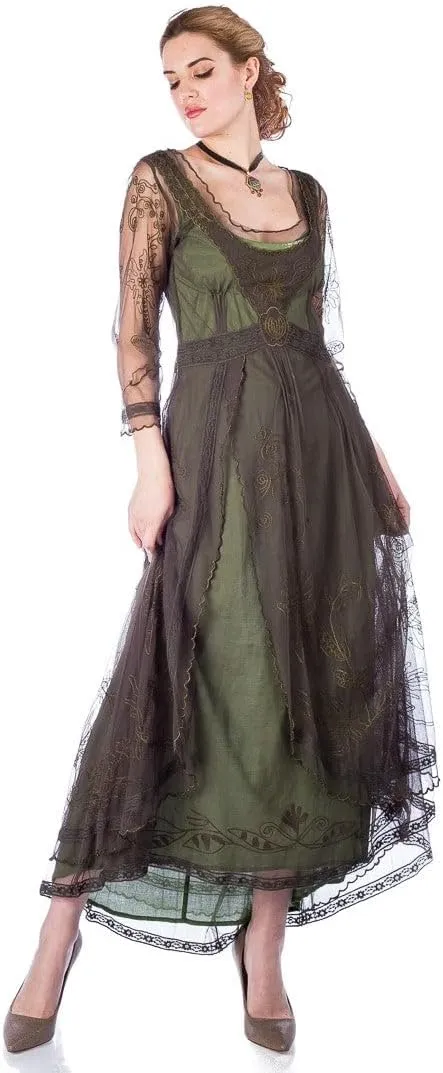 Nataya 40163 Women's 1920s Edwardian Victorian Vintage Style Wedding Party Dress in Emerald