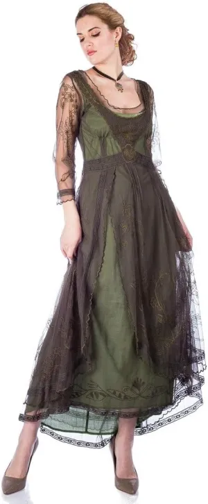 Nataya 40163 Women's 1920s Edwardian Victorian Vintage Style Wedding Party Dress in Emerald