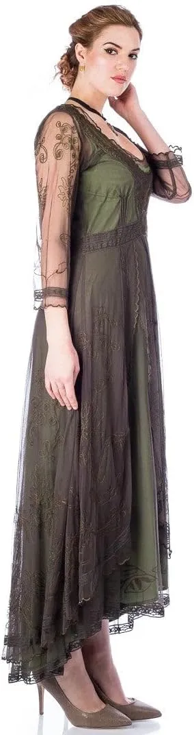 Nataya 40163 Women's 1920s Edwardian Victorian Vintage Style Wedding Party Dress in Emerald