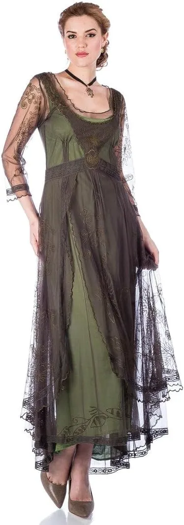 Nataya 40163 Women's 1920s Edwardian Victorian Vintage Style Wedding Party Dress in Emerald