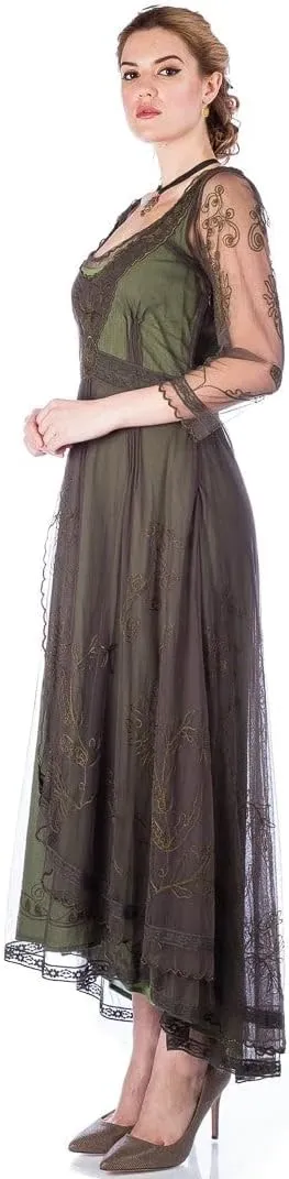Nataya 40163 Women's 1920s Edwardian Victorian Vintage Style Wedding Party Dress in Emerald