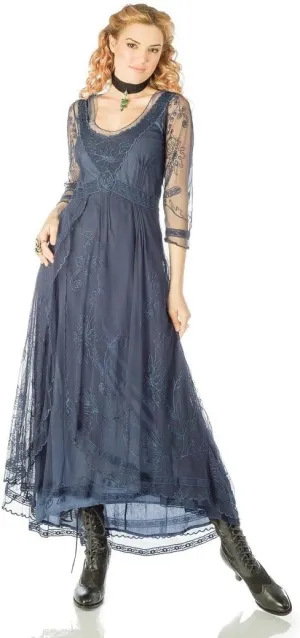 Nataya 40163 Women's 1920s Edwardian Victorian Vintage Style Wedding Party Dress in Sapphire