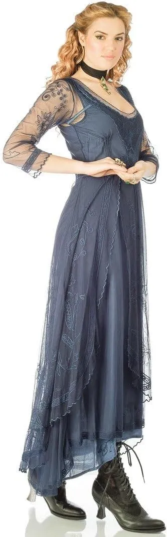 Nataya 40163 Women's 1920s Edwardian Victorian Vintage Style Wedding Party Dress in Sapphire