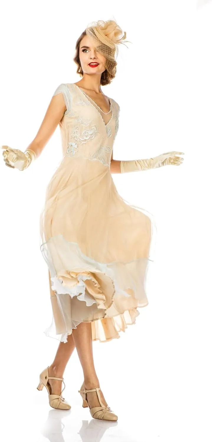 Nataya 40822 Women's 1920s Vintage Style Gatsby Wedding Party Dress in Nude Mint