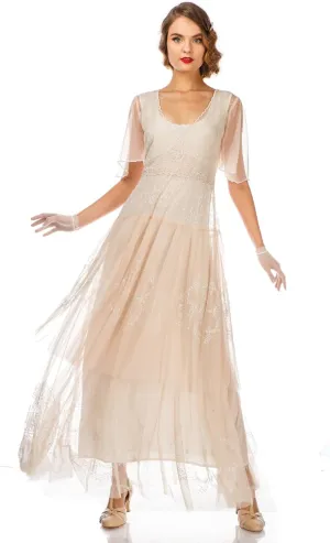 Nataya 40824 Women's 1920s Vintage Style Wedding Party Dress in Peach Ivory