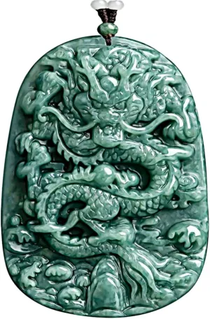 Natural Jade Dragon Pendant Necklace Grade A Untreated Burmese Jadeite Certified Hand carved Double-sided Delicate Carving Green Amulet for Men and Women