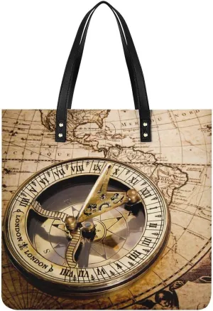 Nautical Sea Map Compass Sailing Ship Women Tote Bags Top Handle Satchel Handbags PU Faux Leather Tassel Shoulder Purse