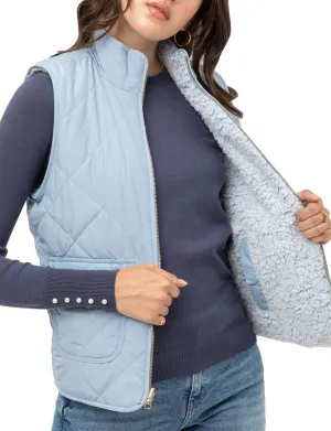 NE PEOPLE Women’s Quilted Vest – Reversible Lightweight Sleeveless Full Zip Up Faux Fur Lining Gilet Jacket with Pockets