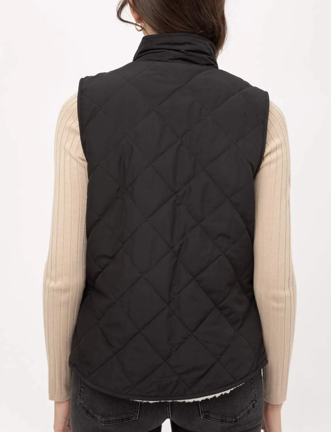 NE PEOPLE Women’s Quilted Vest – Reversible Lightweight Sleeveless Full Zip Up Faux Fur Lining Gilet Jacket with Pockets