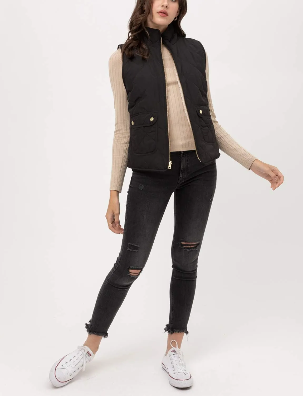 NE PEOPLE Women’s Quilted Vest – Reversible Lightweight Sleeveless Full Zip Up Faux Fur Lining Gilet Jacket with Pockets