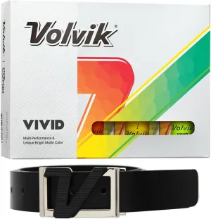 New Volvik Vivid Multi-Performance and 3-Piece Construction Unique Bright Matte Color Finish Golf Ball. 1 Dozen (Assorted) with 100% Genuine Italian Leather Belt, Black