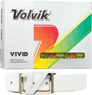 New Volvik Vivid Multi-Performance and 3-Piece Construction Unique Bright Matte Color Finish Golf Ball. 1 Dozen (Yellow) with 100% Genuine Italian Leather Belt, White