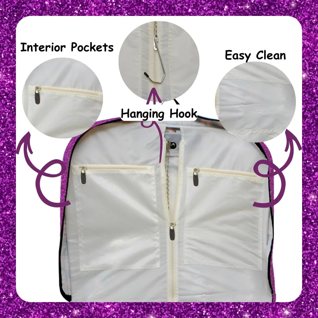 NGIL Glitter Cheer Dance and Competition Travel Companion Hanging Garment Bag for Girls (Glitter-Purple)