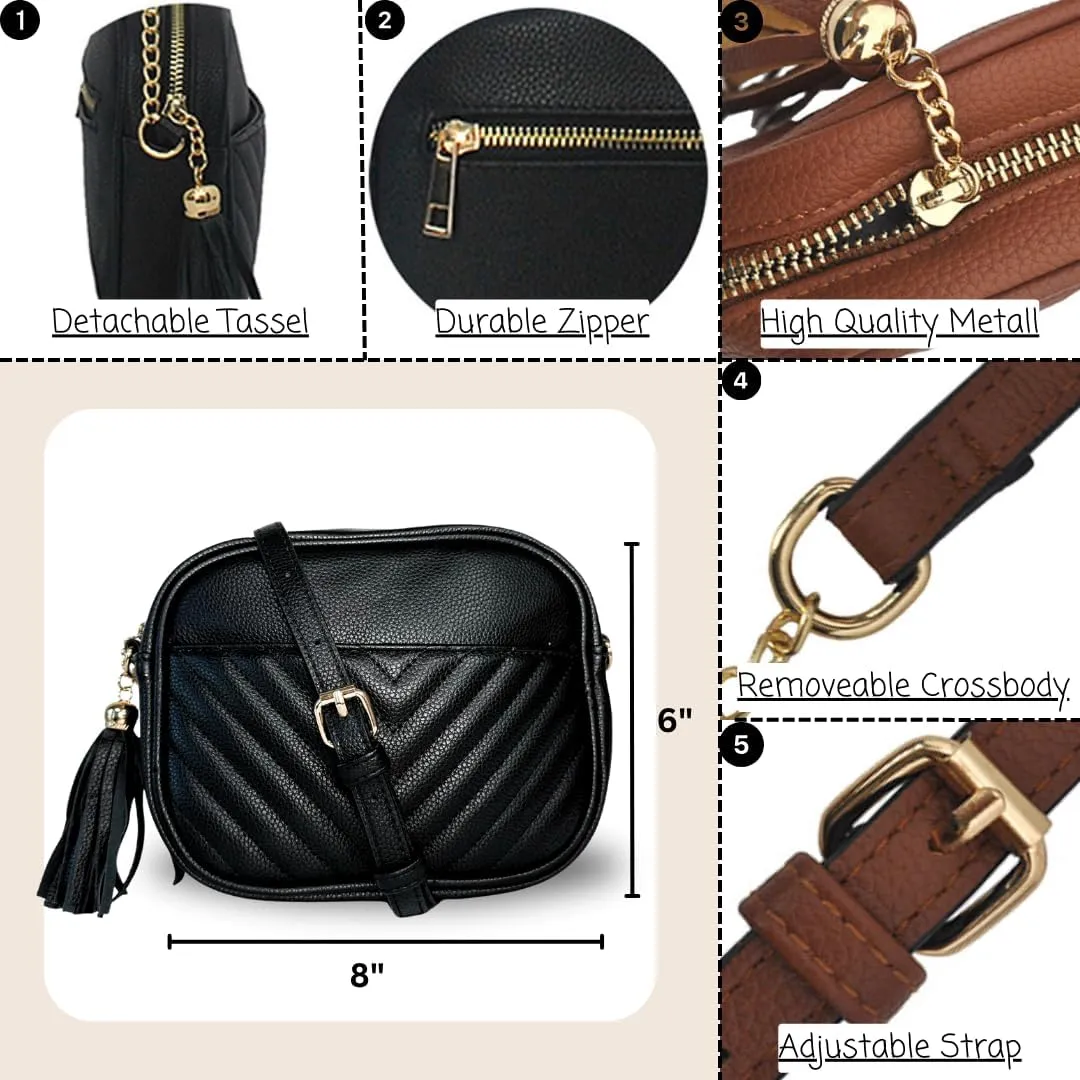 NGIL Women's Faux Leather Chevron Quilted Crossbody Bag Stylish Trendy Small Shoulder Lightweight Zippered Travel Purses