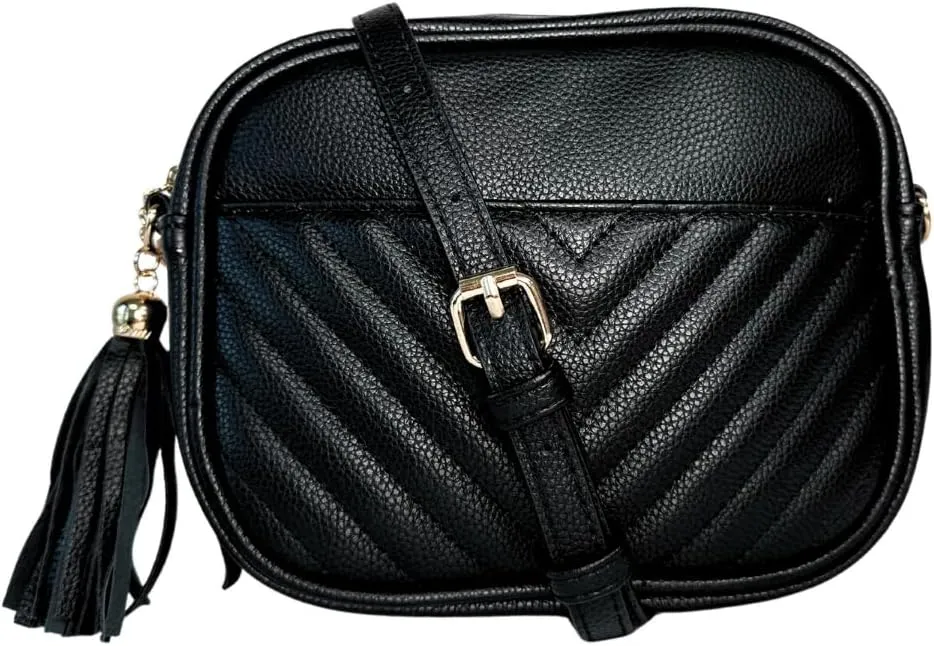 NGIL Women's Faux Leather Chevron Quilted Crossbody Bag Stylish Trendy Small Shoulder Lightweight Zippered Travel Purses