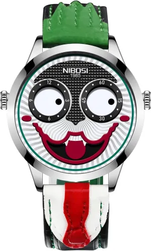 NIBOSI Watches for Men Analog Quartz Clown Dial Wrist Watches Unique Weird Fashion Cool Watch Waterproof Leather Strap Men's Watches