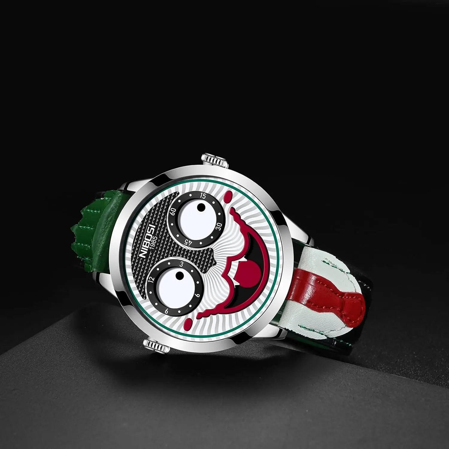 NIBOSI Watches for Men Analog Quartz Clown Dial Wrist Watches Unique Weird Fashion Cool Watch Waterproof Leather Strap Men's Watches