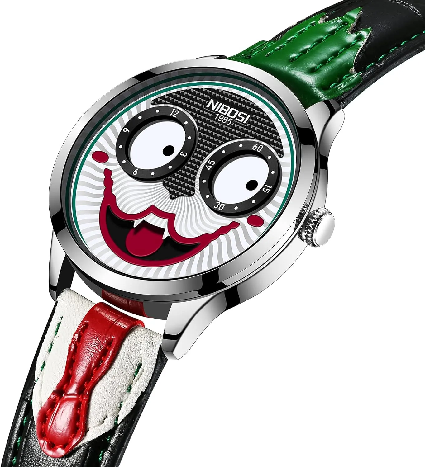 NIBOSI Watches for Men Analog Quartz Clown Dial Wrist Watches Unique Weird Fashion Cool Watch Waterproof Leather Strap Men's Watches