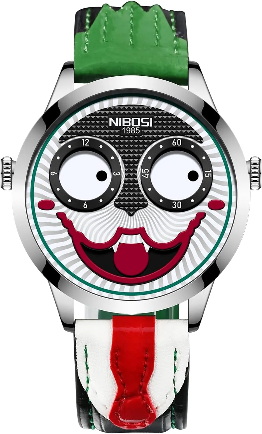 NIBOSI Watches for Men Analog Quartz Clown Dial Wrist Watches Unique Weird Fashion Cool Watch Waterproof Leather Strap Men's Watches