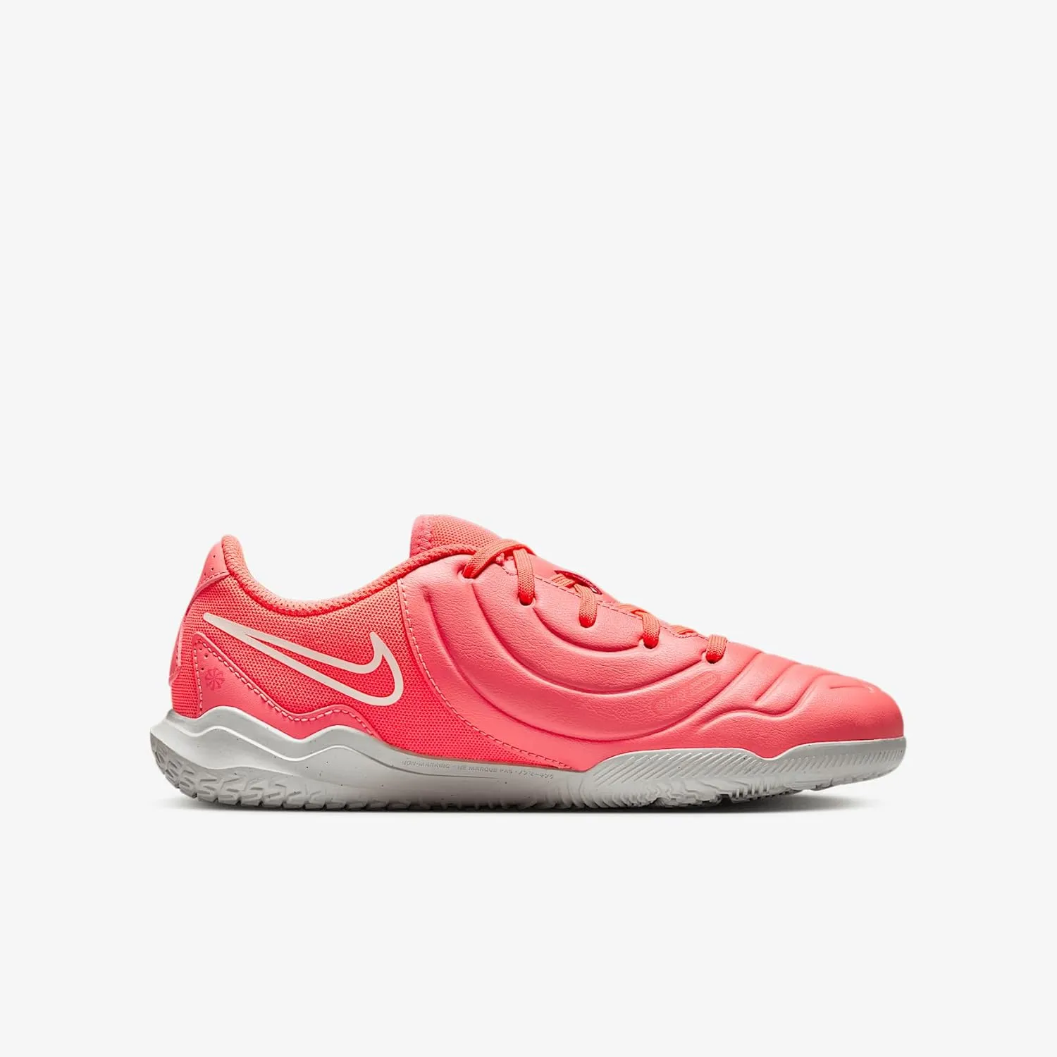 Nike Jr. Tiempo Legend 10 Club Little/Big Kids' Indoor/Court Low-Top Soccer Shoes (DV4354-800, Hot Lava/White)