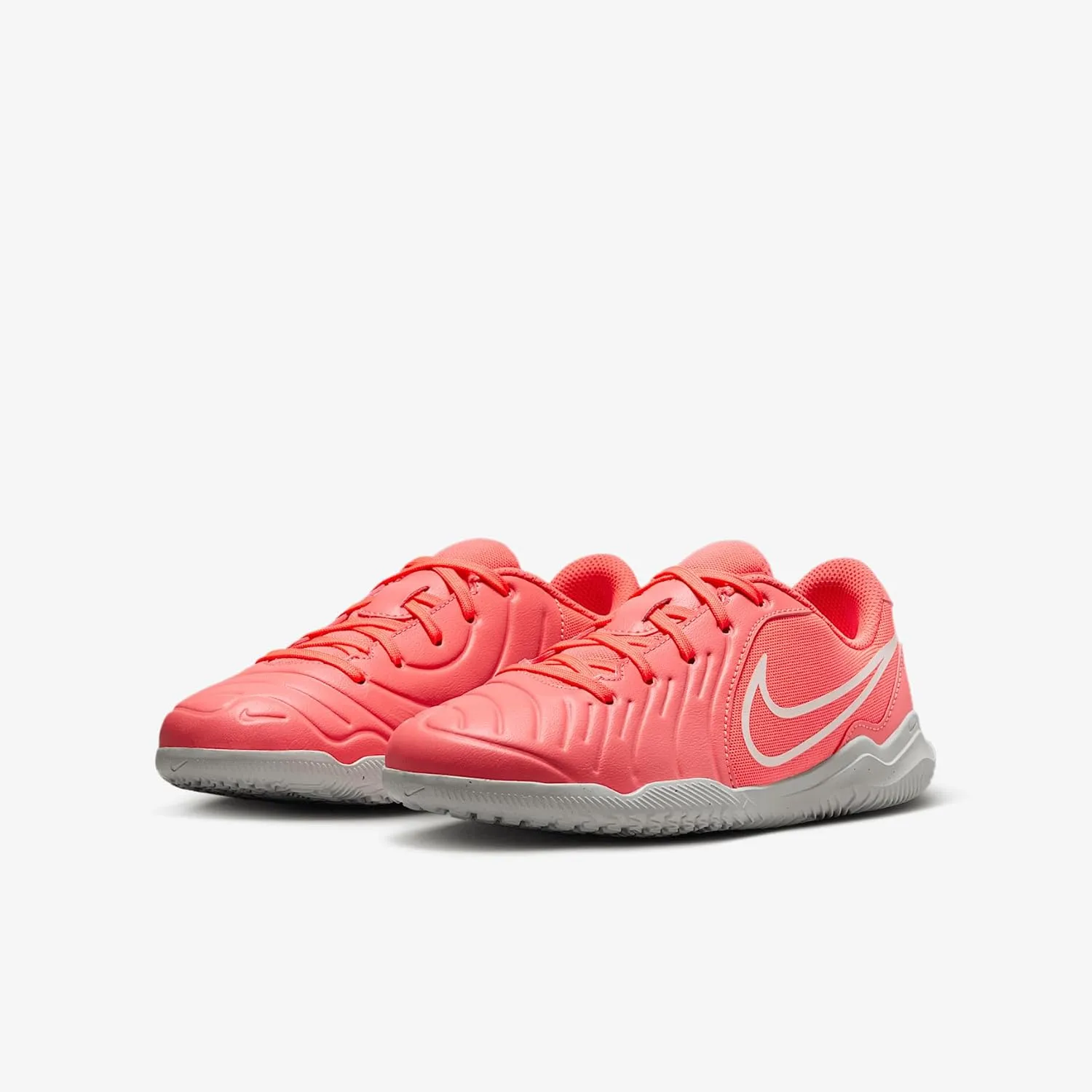 Nike Jr. Tiempo Legend 10 Club Little/Big Kids' Indoor/Court Low-Top Soccer Shoes (DV4354-800, Hot Lava/White)