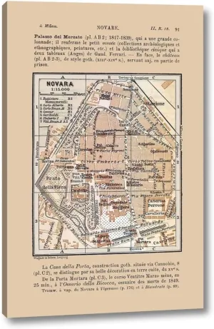 Novara Italy - Bertarelli 1914 by Bertarelli - 10" x 16" Canvas Art Print Gallery Wrapped - Ready to Hang