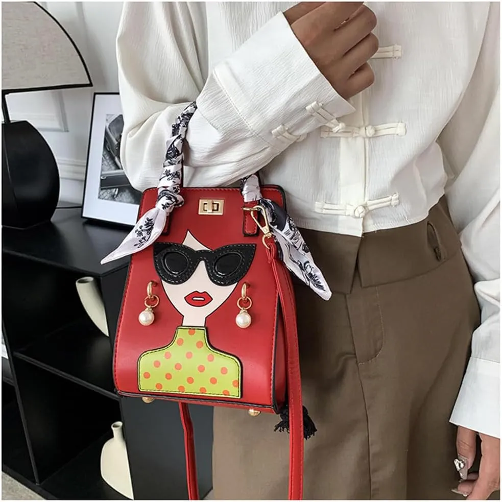 Novelty Unique 3D Lady Face PU Leather Top Handle Satchel Handbags for Women Funky Tote Purse Hobo Crossbody Shoulder bags