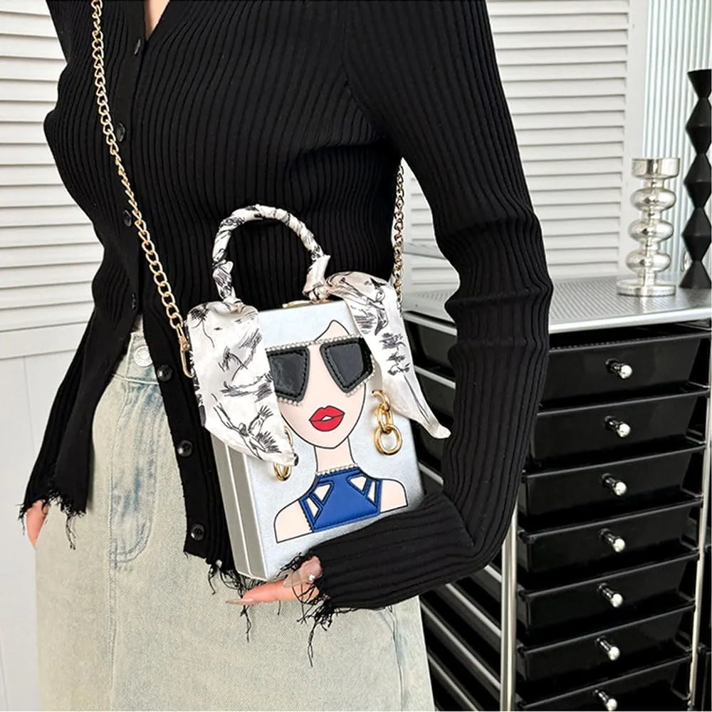 Novelty Unique 3D Lady Face PU Leather Top Handle Satchel Handbags for Women Funky Tote Purse Hobo Crossbody Shoulder bags