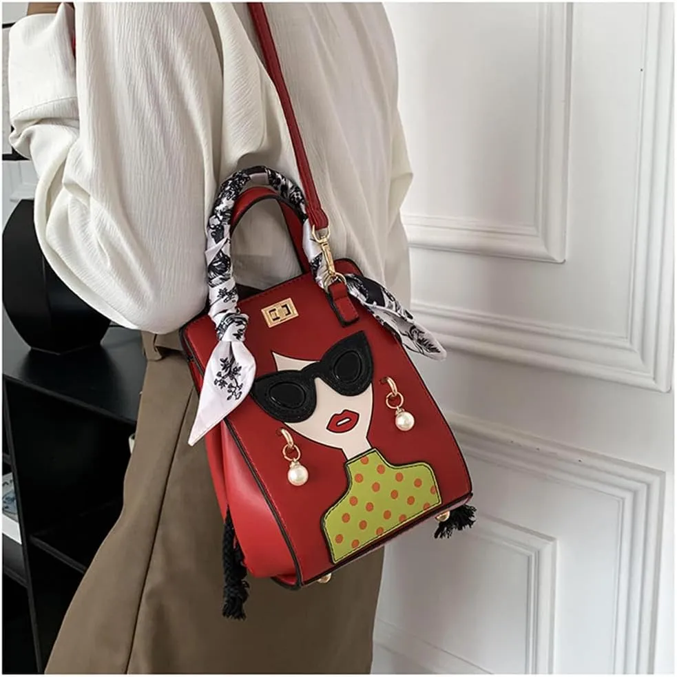 Novelty Unique 3D Lady Face PU Leather Top Handle Satchel Handbags for Women Funky Tote Purse Hobo Crossbody Shoulder bags