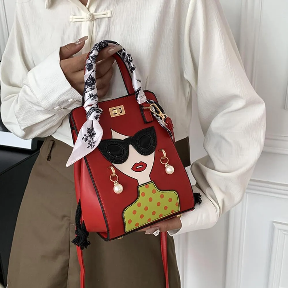 Novelty Unique 3D Lady Face PU Leather Top Handle Satchel Handbags for Women Funky Tote Purse Hobo Crossbody Shoulder bags
