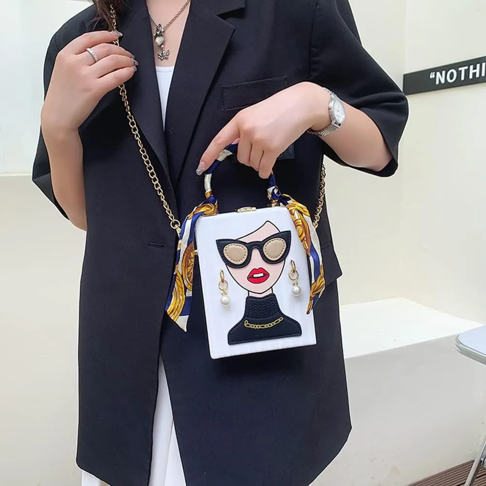 Novelty Unique 3D Lady Face PU Leather Top Handle Satchel Handbags for Women Funky Tote Purse Hobo Crossbody Shoulder bags