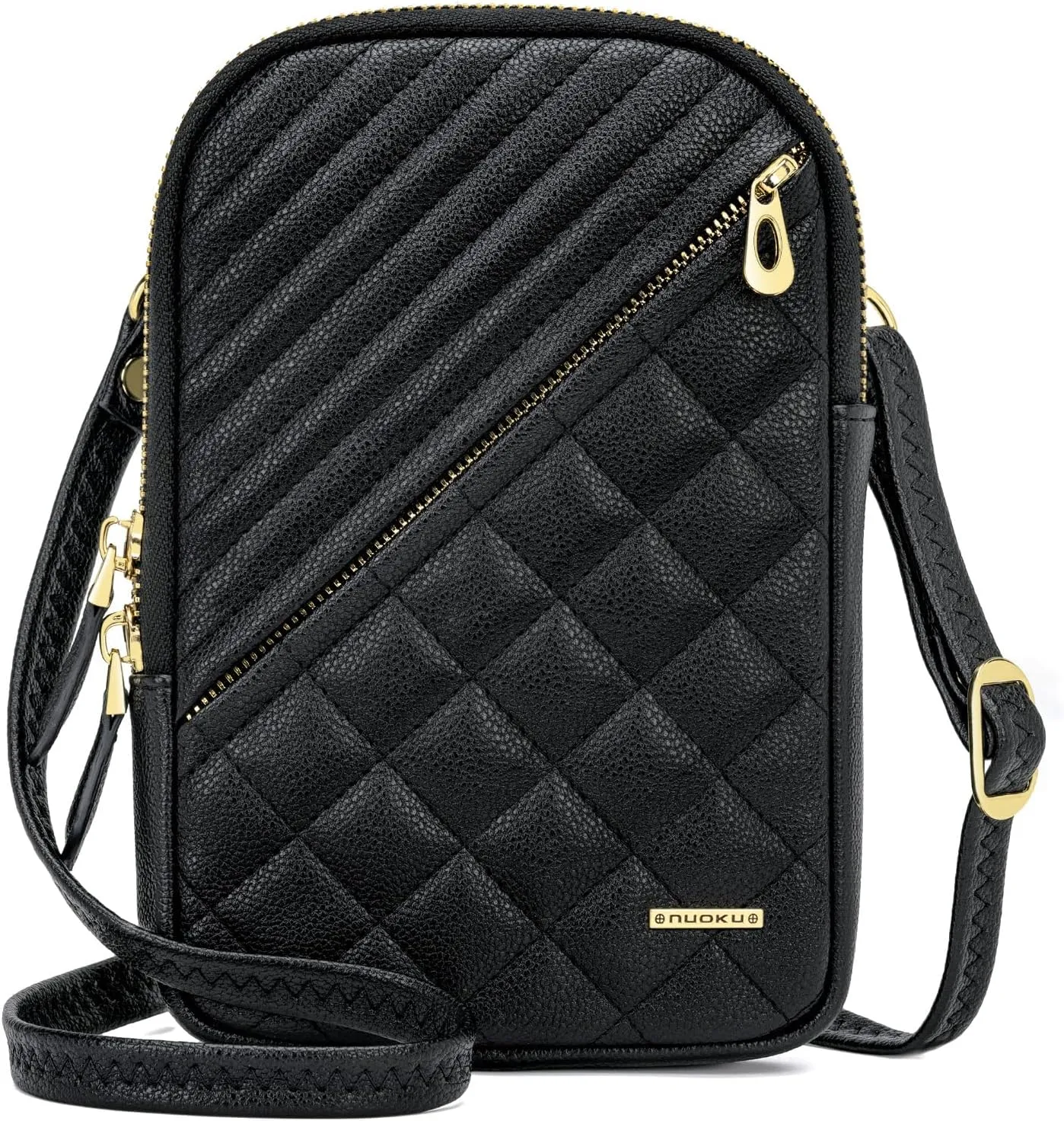 nuoku Small Crossbody Bags for Women Vegan Leather Cell Phone Wallet Purses for Women with Double Zipper,RFID Wallet